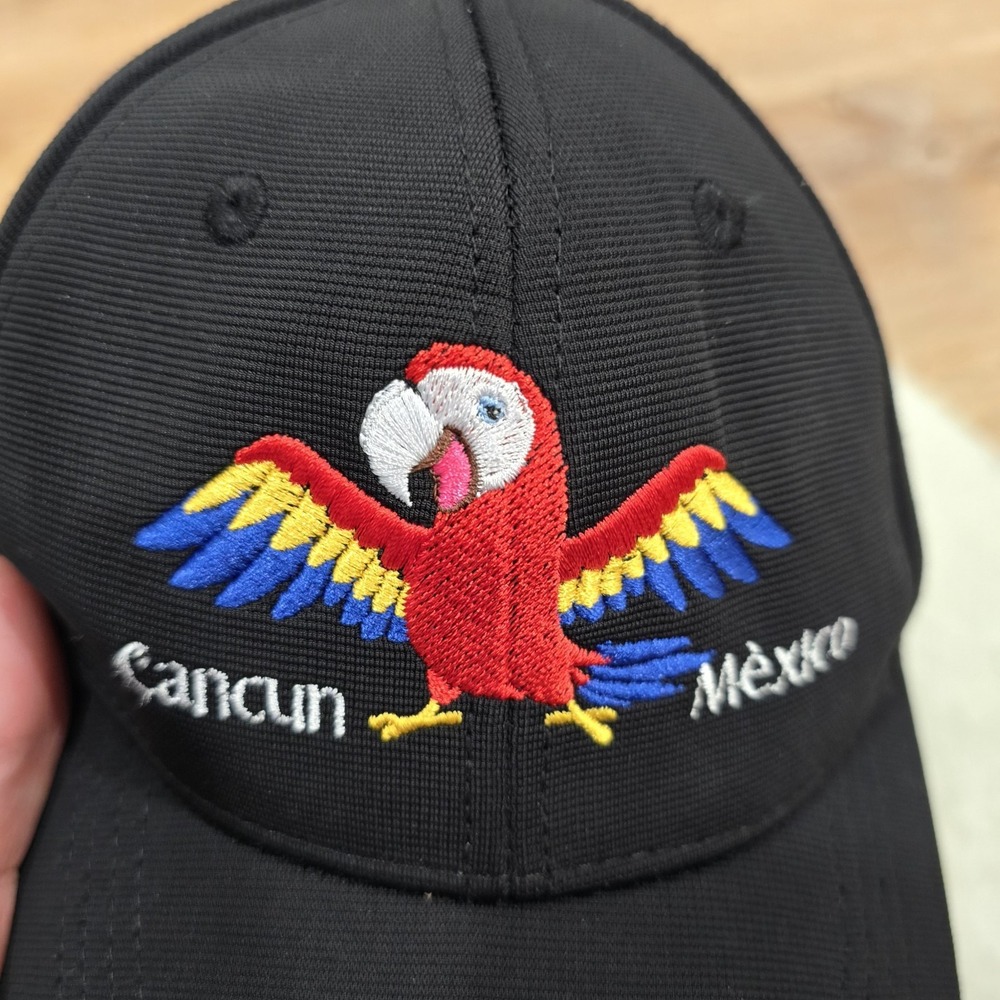 Cancun‎ Mexico Souvenir Baseball Cap Hat - Red Parrot Macaw Embroidery - Black - Picture 2 of 8